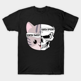 Sorta Sweet Sorta Spooky Funny Halloween Fall Skull Skeleton Cat Lover T-Shirt